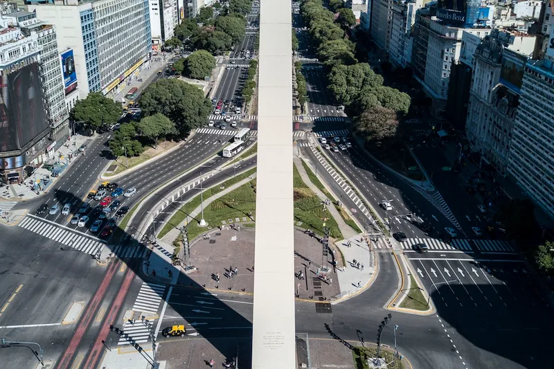 Buenos Aires cityscape with the iconic Obelisco monument and Avenida 9 de Julio